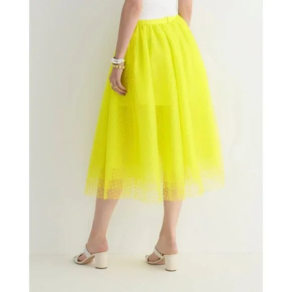NWT J.Crew Collection Limited-Edition Tulle Midi Bright Kiwi Polka Dot Skirt 10 - Picture 3 of 8